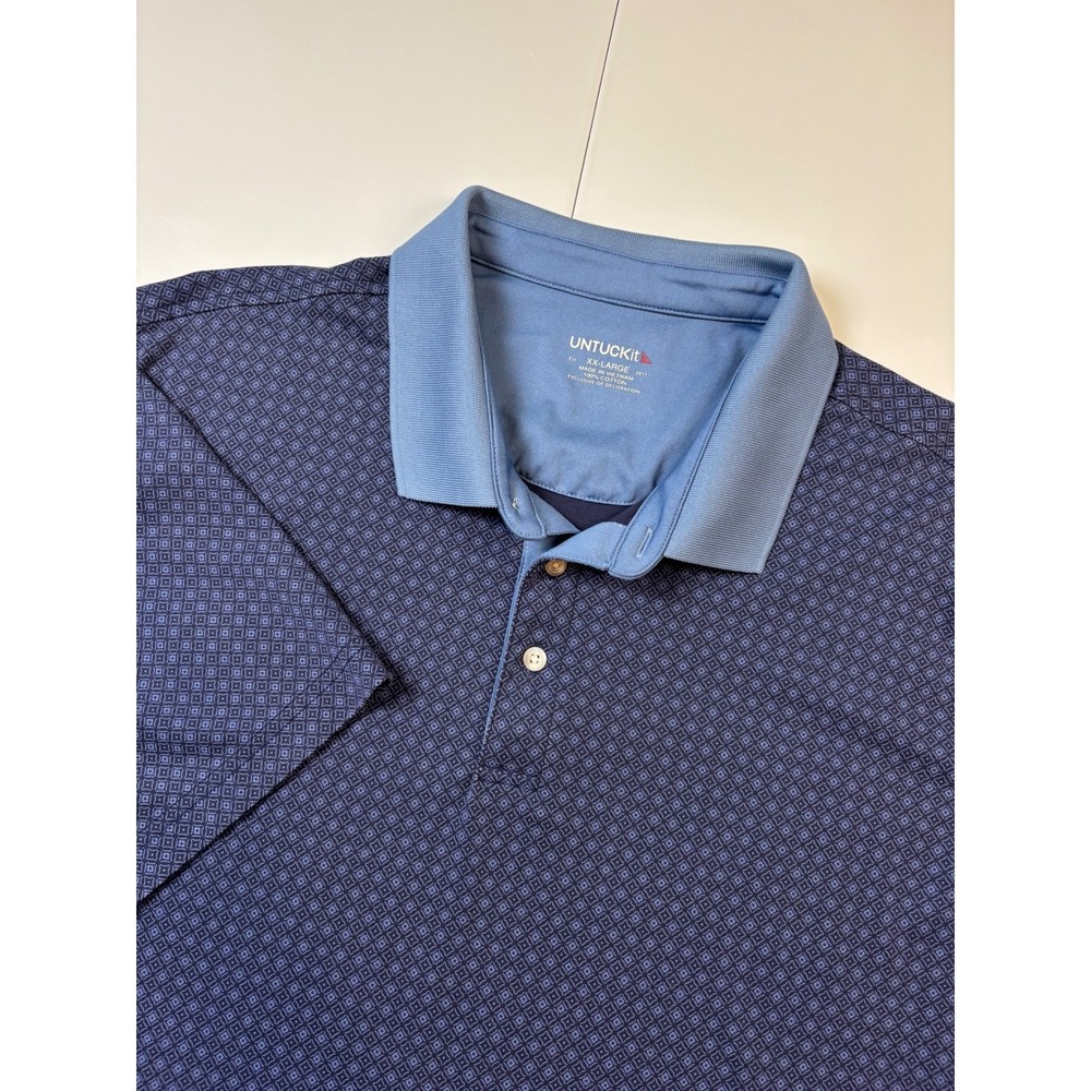 UNTUCKit Polo Shirt Mens XXL Blue Geometric Print Short Sleeve Performance